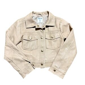 MAYORAL Girl's 8 Faux Leather Textured Moto Jacket‎ in Camel Snaps Pockets